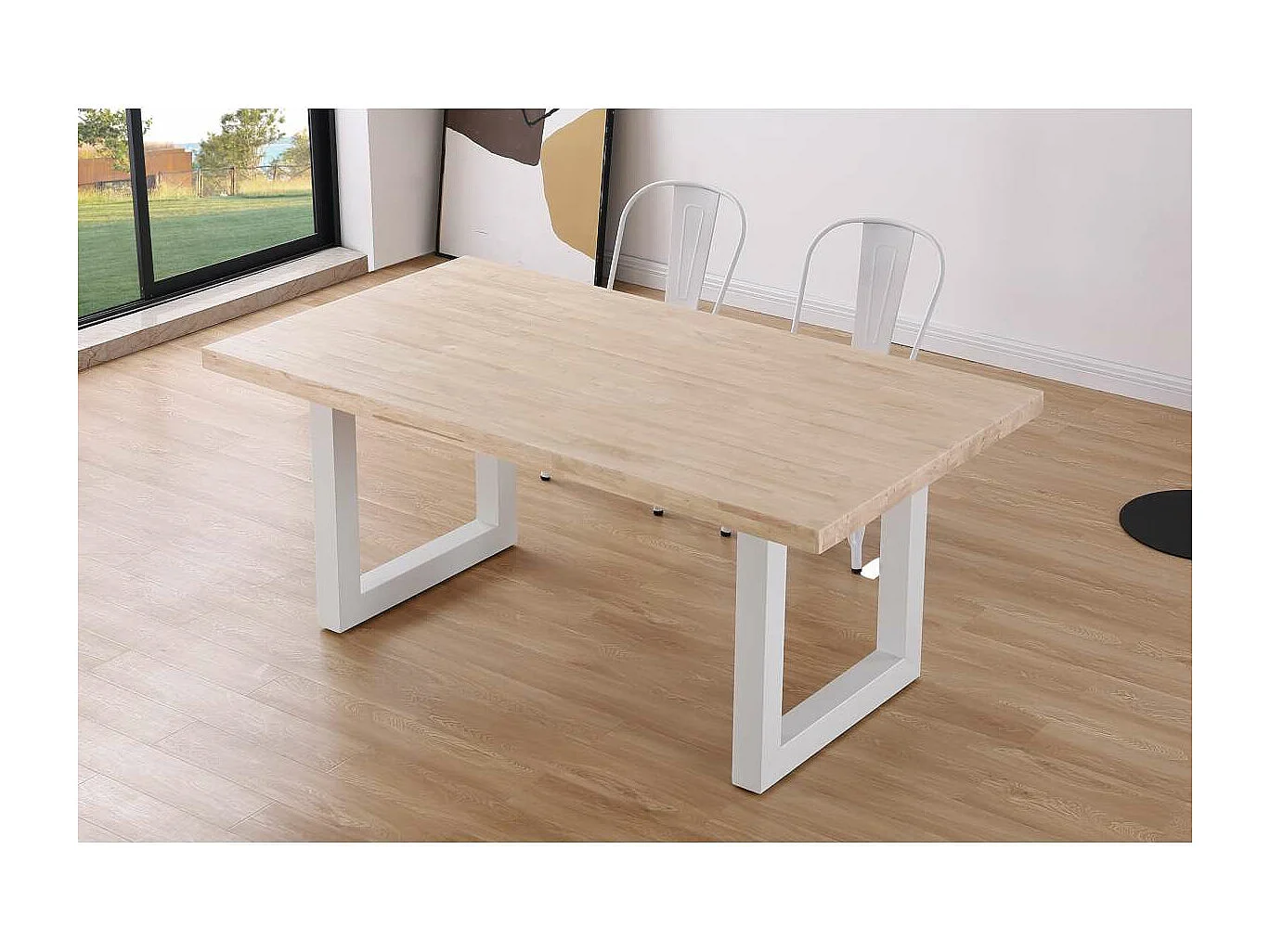Mesa de comedor fija Loft-180 Roble Nordish/Blanco 76 cm(alto)180 cm(ancho)100 cm(largo)