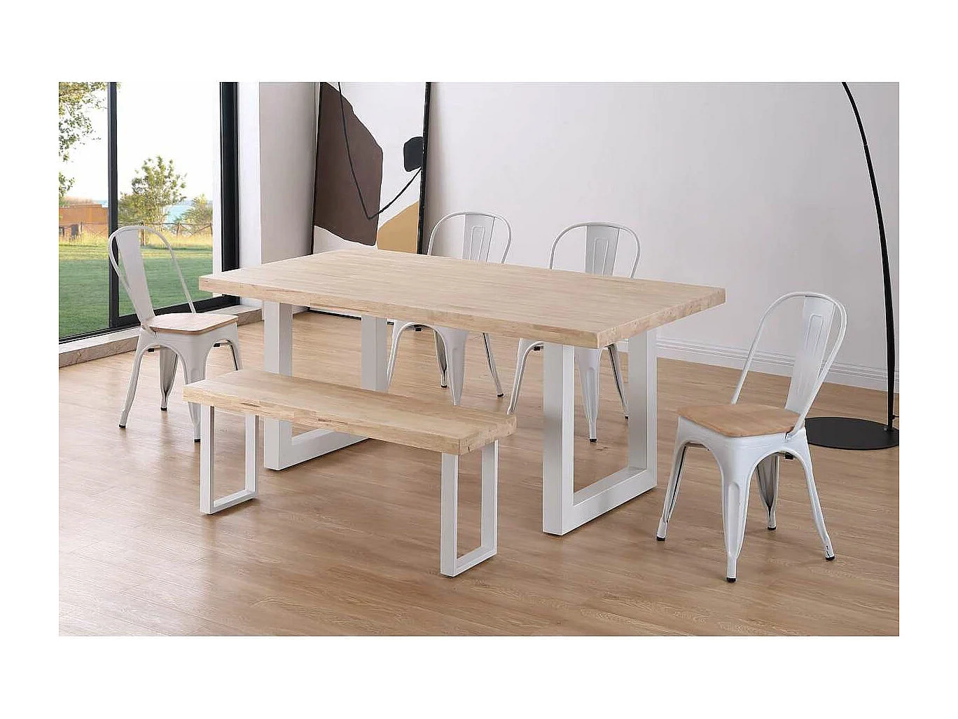 Mesa de comedor fija Loft-180 Roble Nordish/Blanco 76 cm(alto)180 cm(ancho)100 cm(largo)
