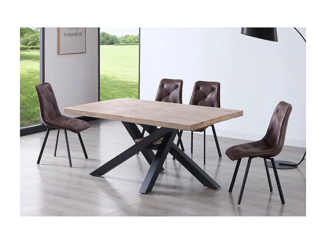 Mesa de comedor fija Xena tapa recta 160 acabado roble honey/negro, 76 cm(alto)160 cm(anch