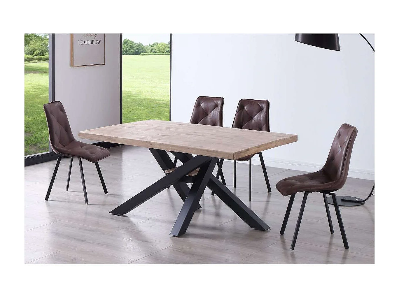 Mesa de comedor fija Xena tapa recta 160 acabado roble honey/negro, 76 cm(alto)160 cm(anch