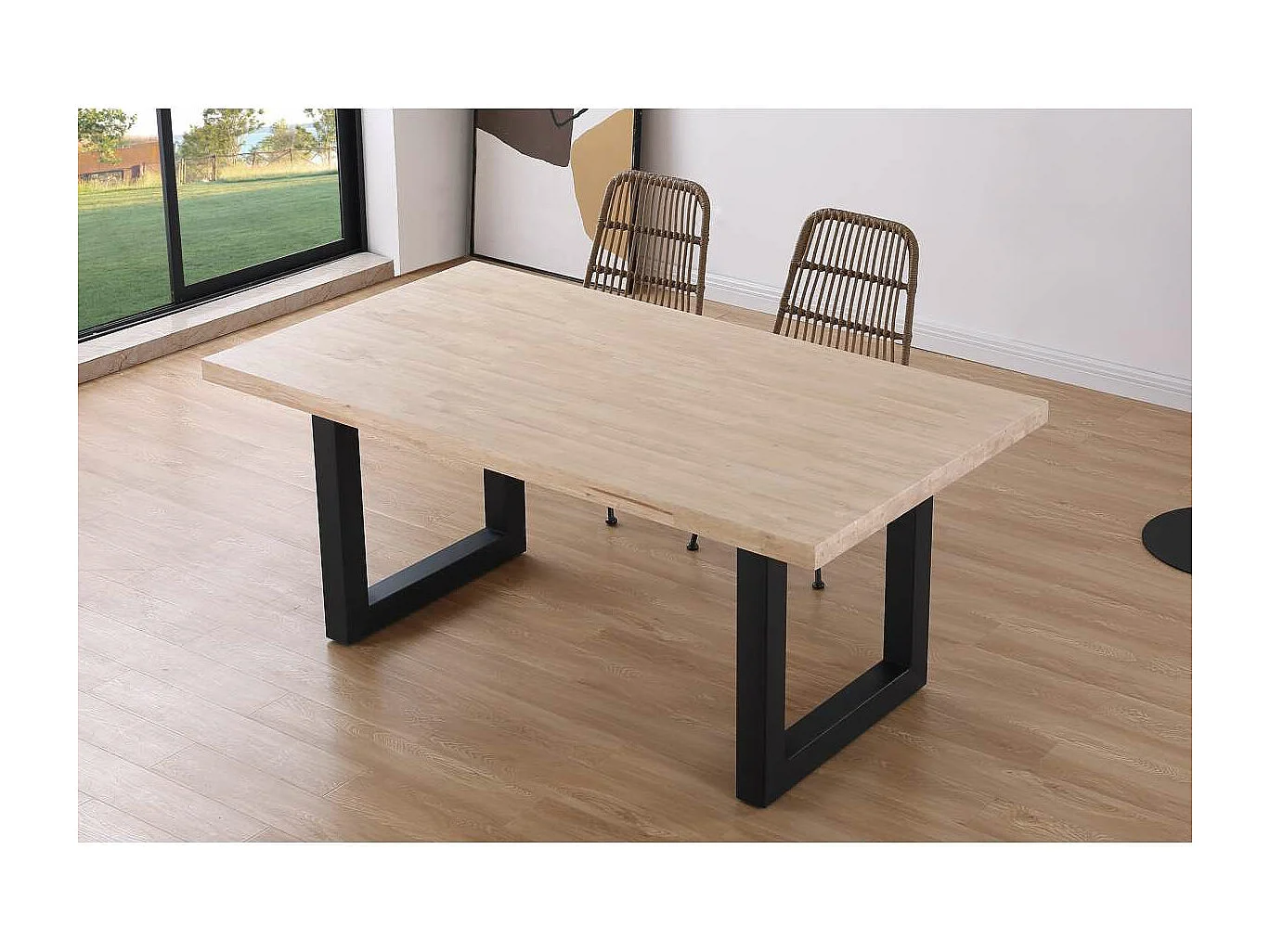 Mesa de comedor fija Loft-180 Roble nordish/negro  76 cm(alto)180 cm(ancho)100 cm(largo)