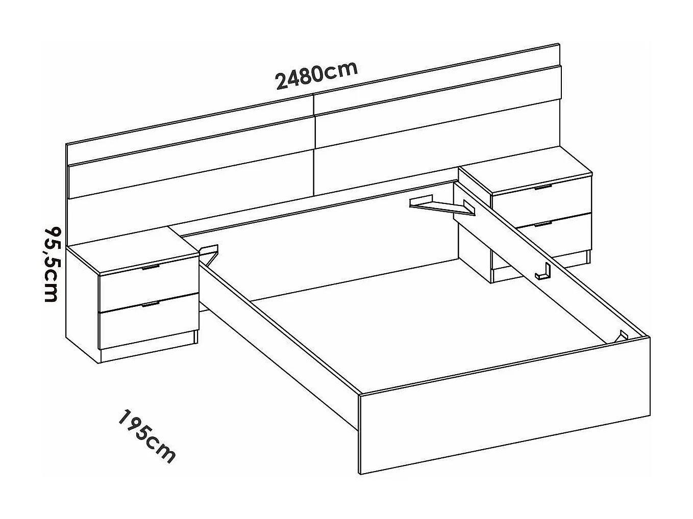 Conjunto cama y dos mesitas Borja acabado blanco/alistonado.