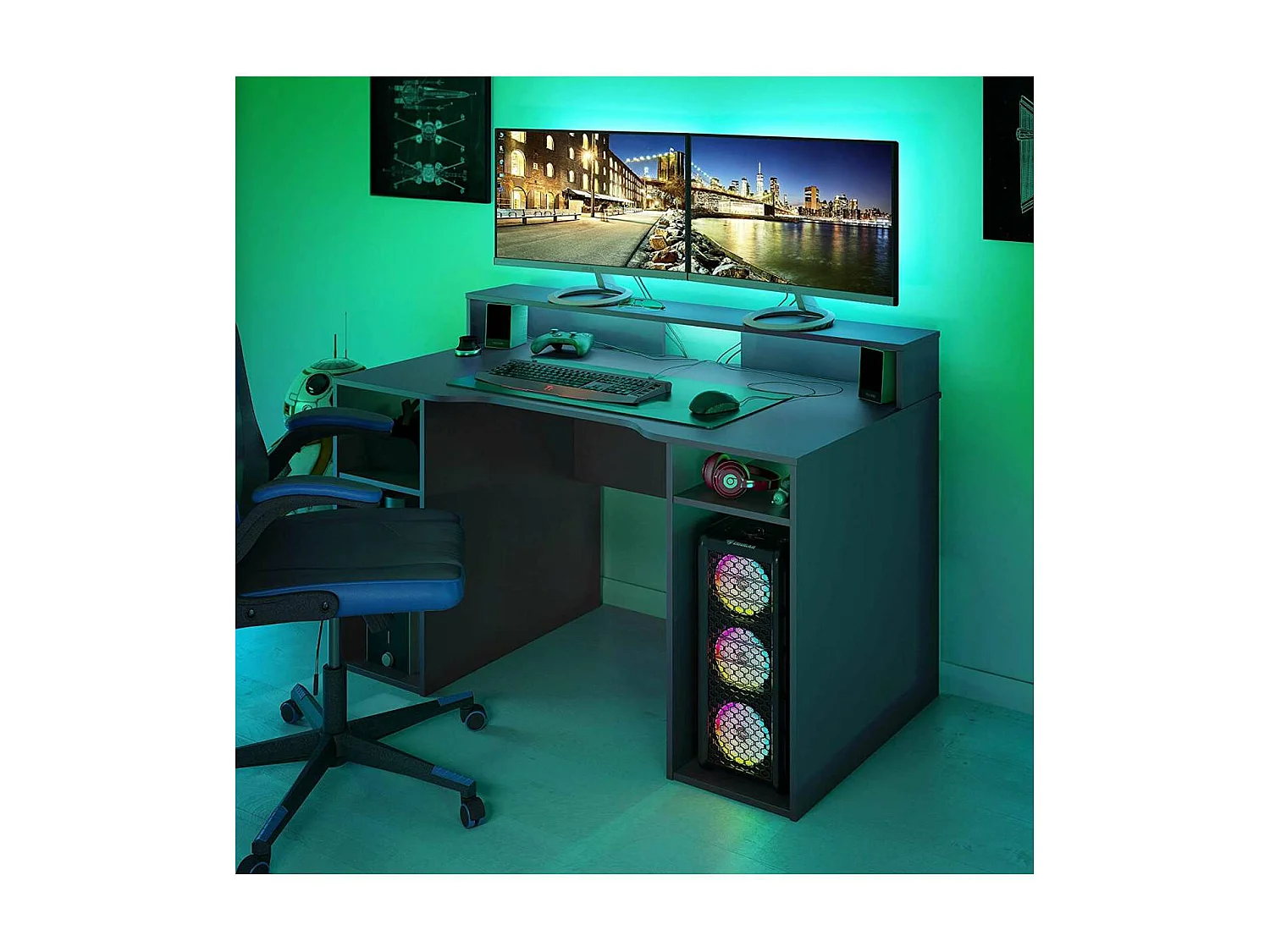 Mesa de ordenador color antracita Gamer gris 88 cm (alto) x 136 cm (ancho) x 67 cm (prof.)