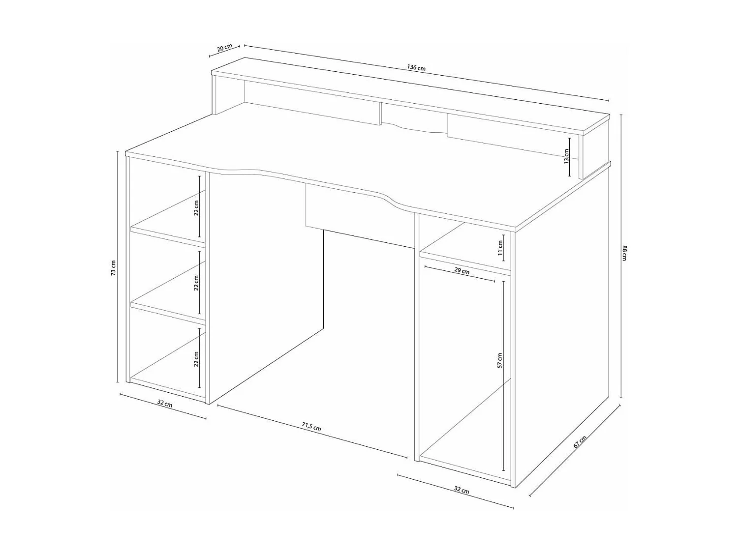 Mesa de ordenador color antracita Gamer gris 88 cm (alto) x 136 cm (ancho) x 67 cm (prof.)