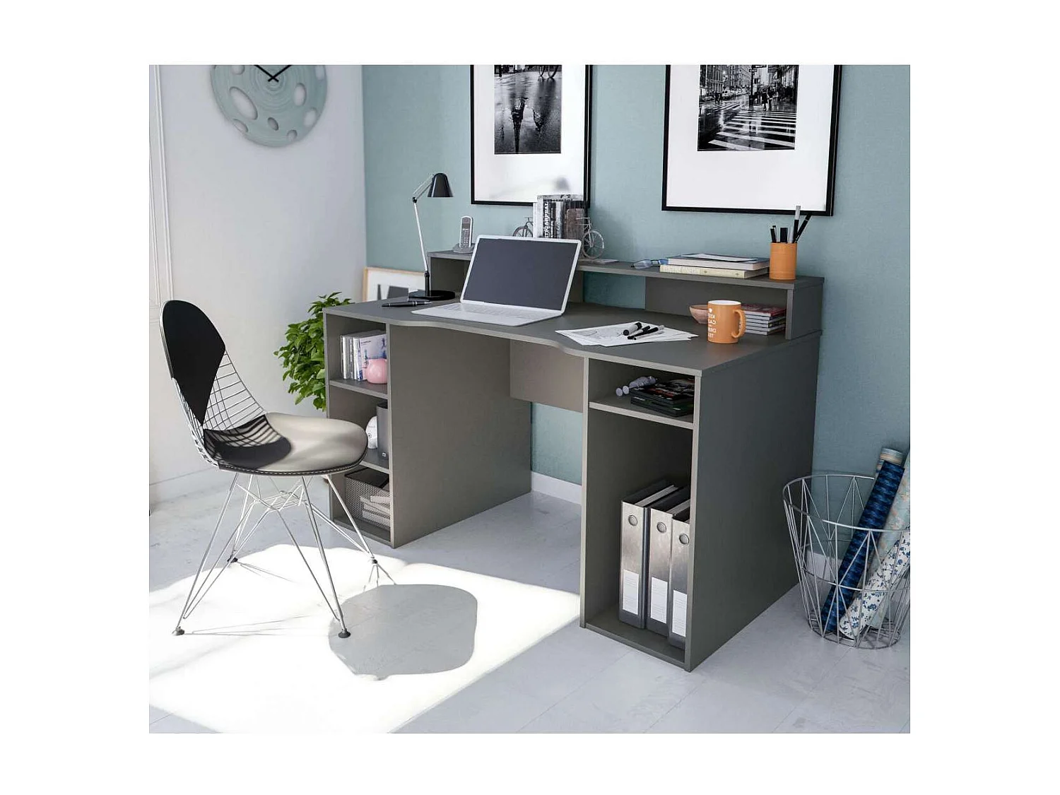 Mesa de ordenador color antracita Gamer gris 88 cm (alto) x 136 cm (ancho) x 67 cm (prof.)