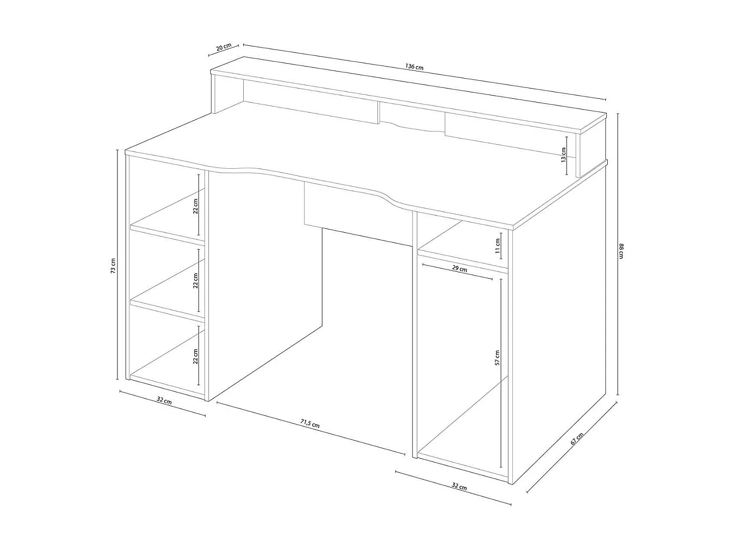 Mesa de ordenador color antracita Gamer gris 88 cm (alto) x 136 cm (ancho) x 67 cm (prof.)