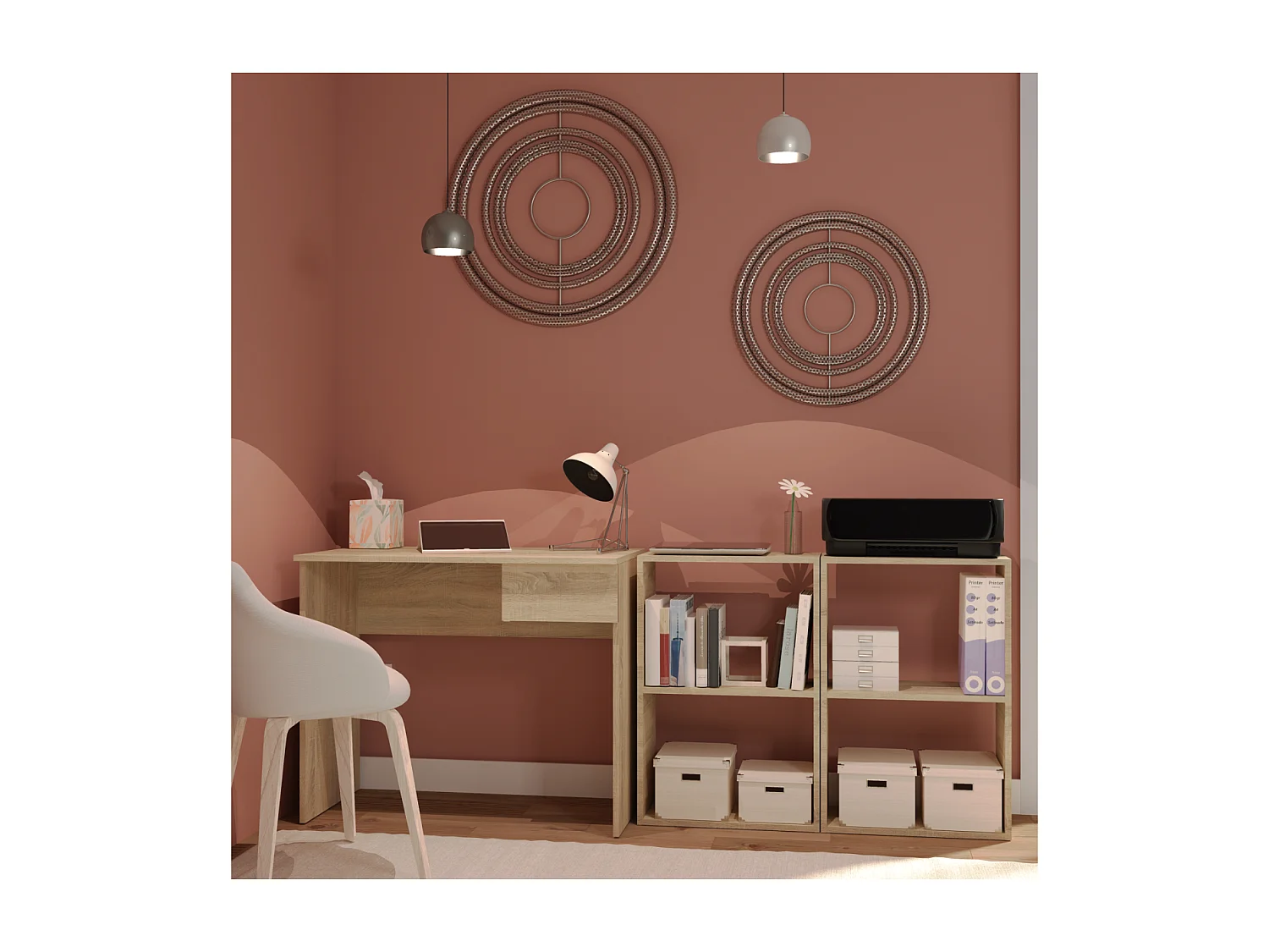 Mesa escritorio Turín con un cajón acabado roble, 75 cm(alto)90 cm(ancho)50 cm(fondo)