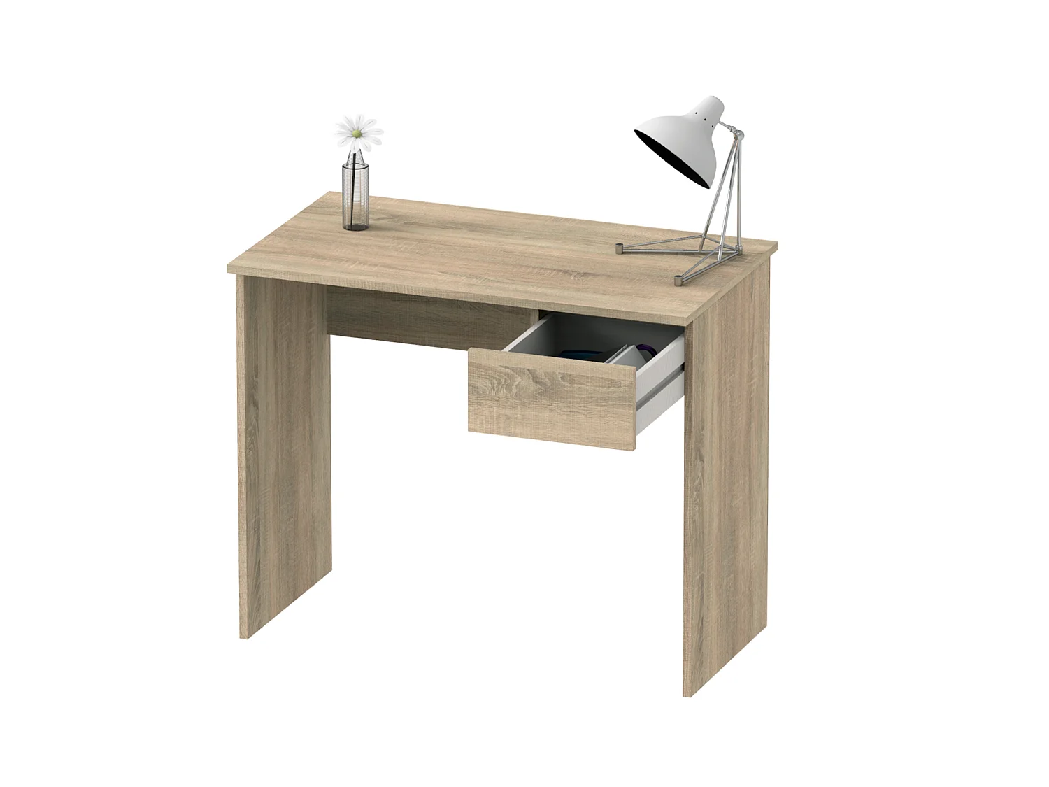 Mesa escritorio Turín con un cajón acabado roble, 75 cm(alto)90 cm(ancho)50 cm(fondo)