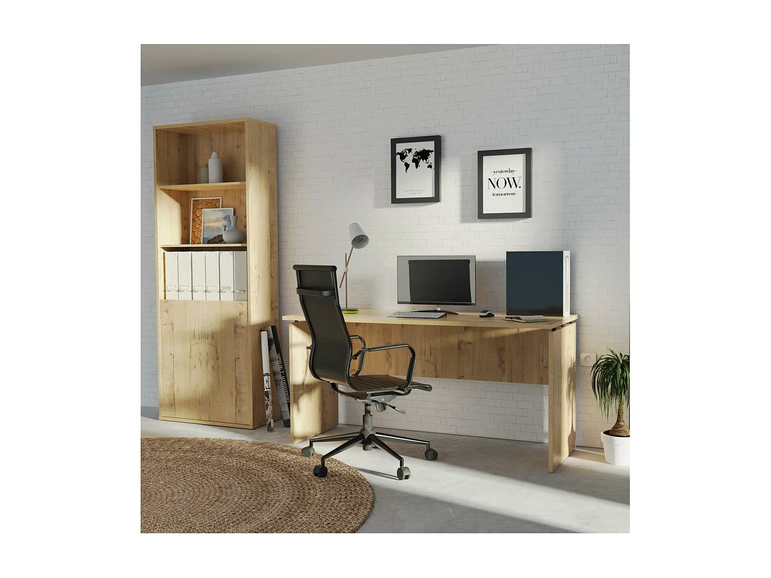 Mesa oficina o despacho Rivoli acabado roble gold, 76cm(alto) 155cm(ancho) 68cm(fondo)