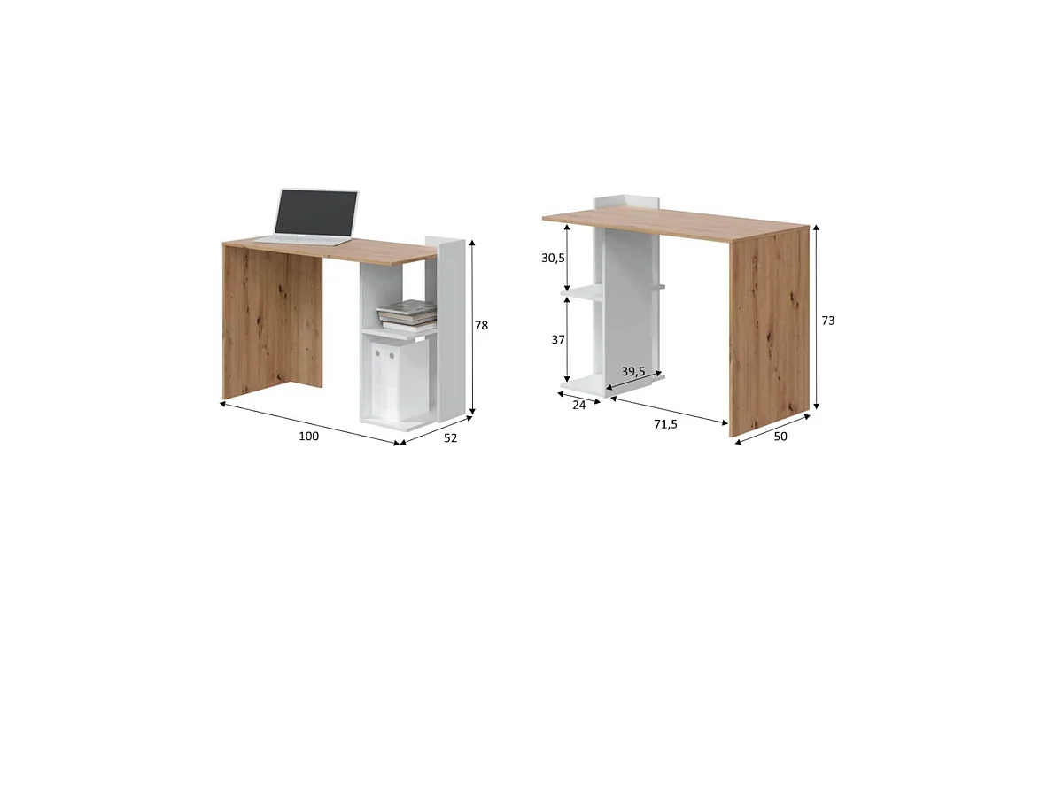 Escritorio reversible Gilda en blanco artik y roble nordi 78 cm (alto) x 100 cm (ancho) x