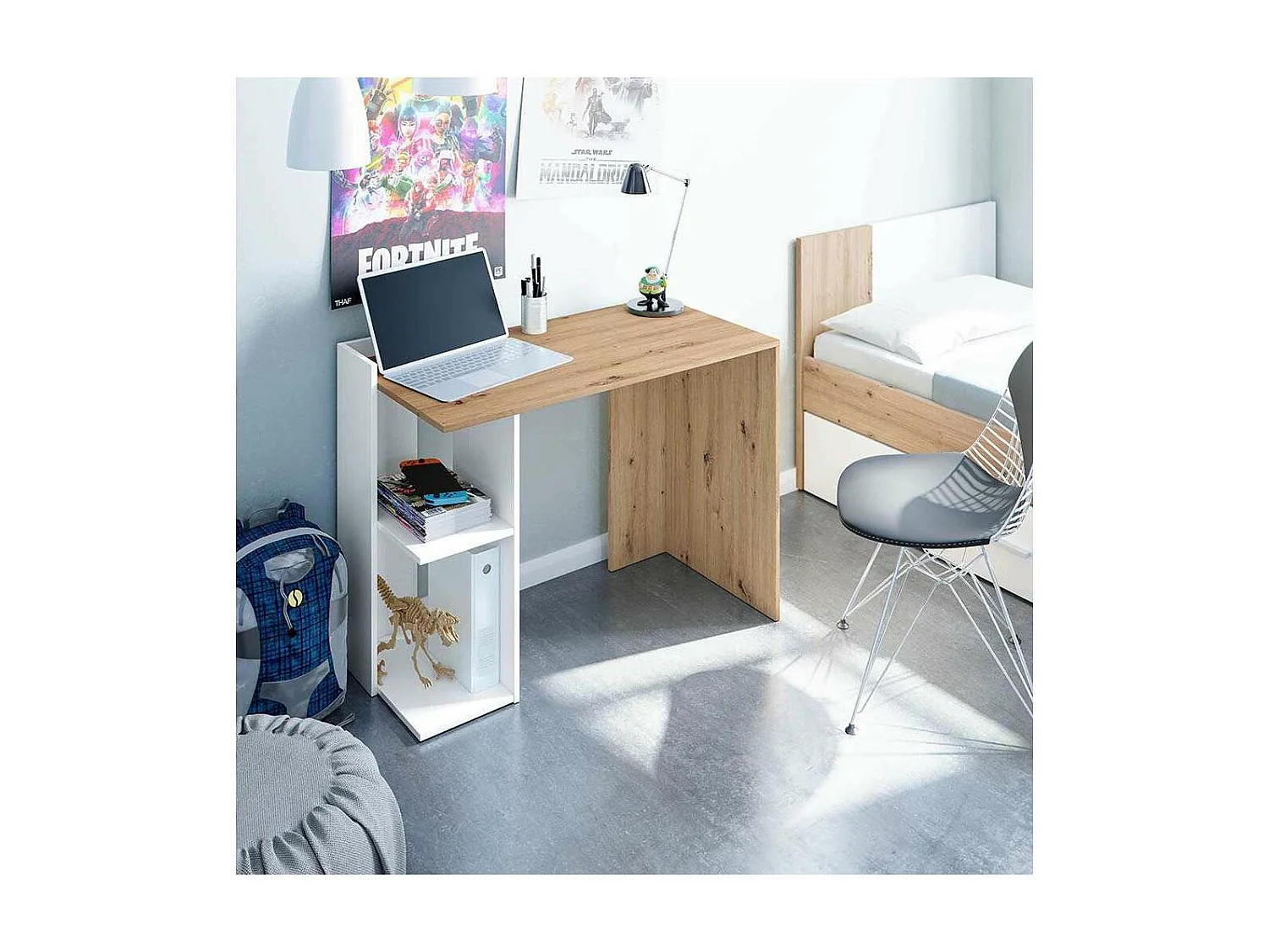 Escritorio reversible Gilda en blanco artik y roble nordi 78 cm (alto) x 100 cm (ancho) x