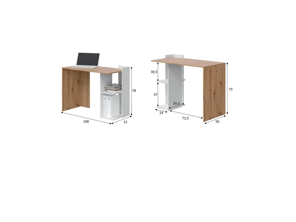 Escritorio reversible Gilda en blanco artik y roble nordi 78 cm (alto) x 100 cm (ancho) x