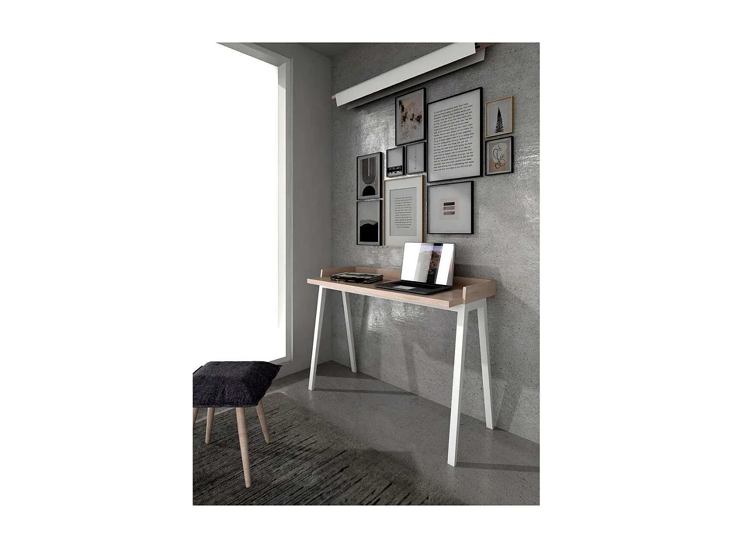 Mesa estudio Mod-Nairobi acabado roble blanco, 47 x 110 x 81 cm (fondo x ancho x alto)