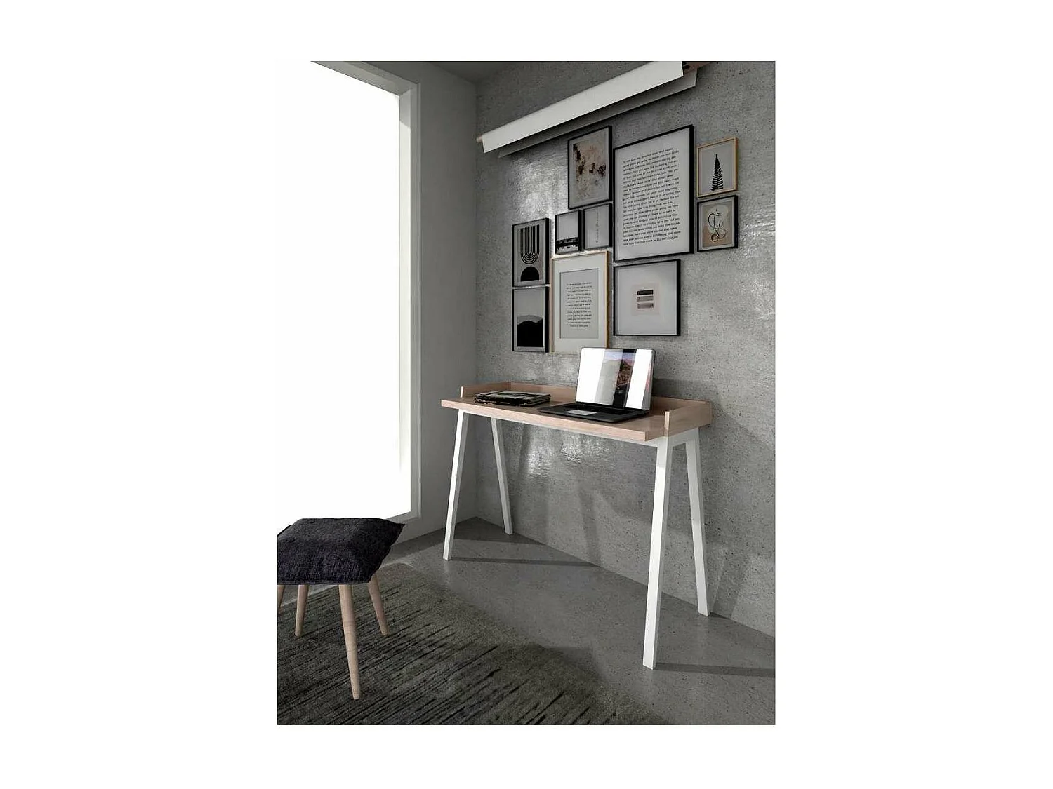 Mesa estudio Mod-Nairobi acabado roble blanco, 47 x 110 x 81 cm (fondo x ancho x alto)