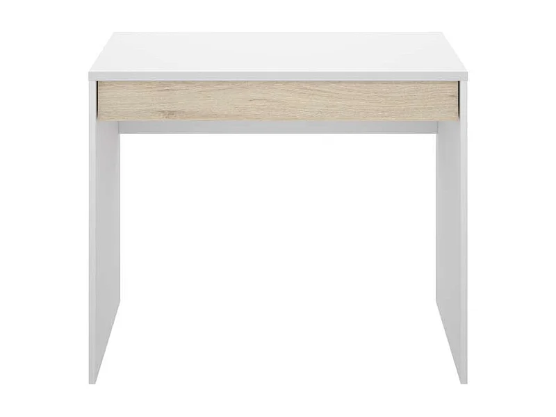 Mesa escritorio Sam con cajón acabado en  Blanco y Natural 74.2 cm(alto) x 89.5 cm (ancho