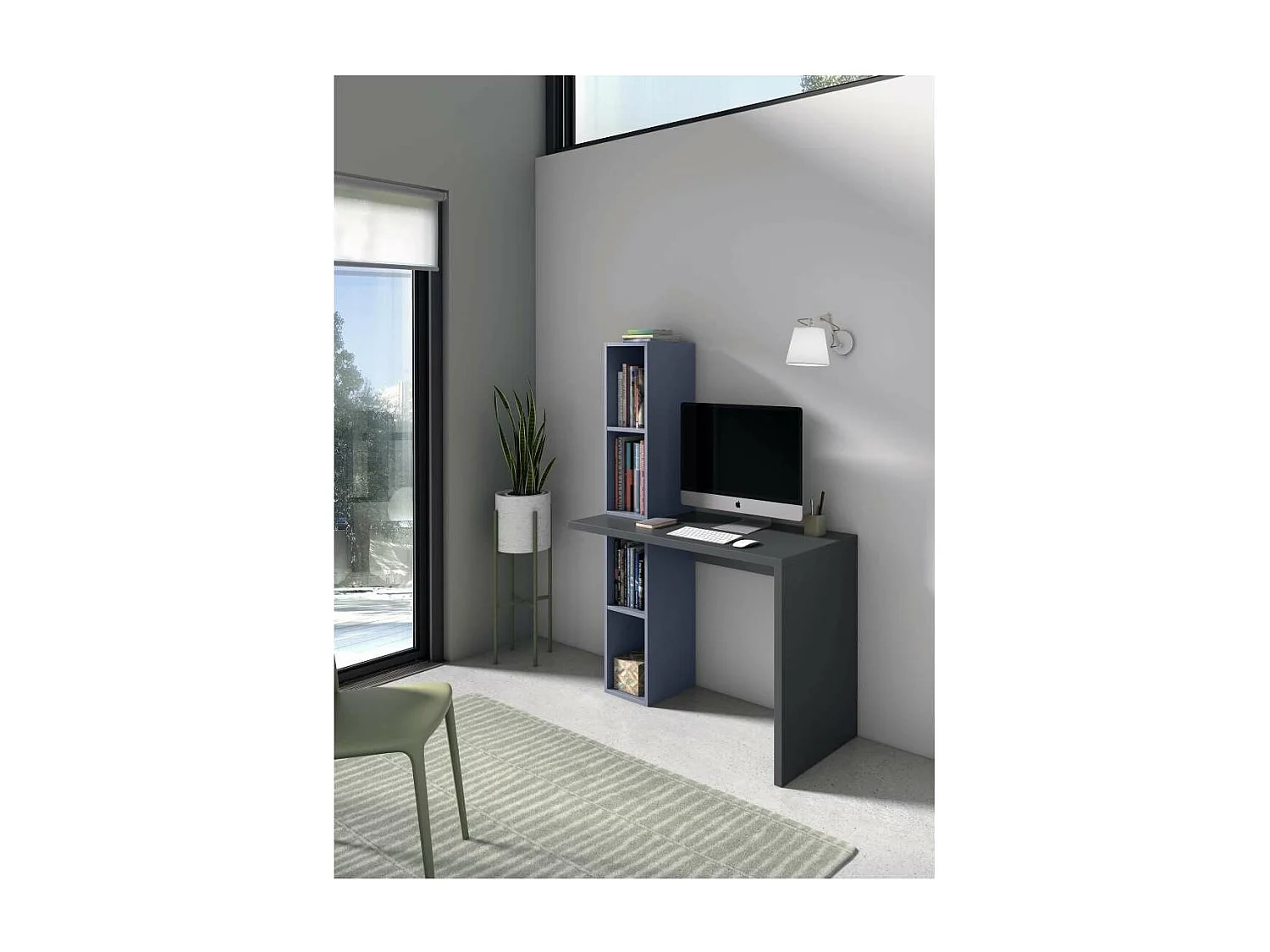 Mesa estudio Mod-Helsinki acabado grafito/azul, 52 x 106 x 149 cm (fondo x ancho x alto)