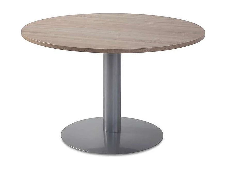 Mesa Carving para reunión o estudio redonda acabado olmo claro, 72 cm(alto)110 cm(ancho).