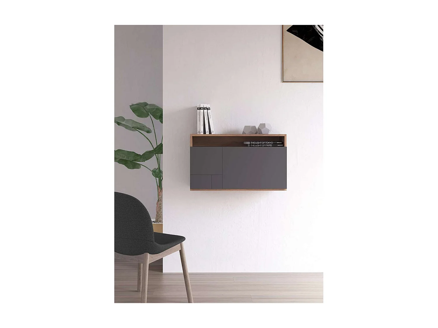 Escritorio suspendido modelo 628 color nogal/grafito. 44x75x30 (alto x ancho x fondo)