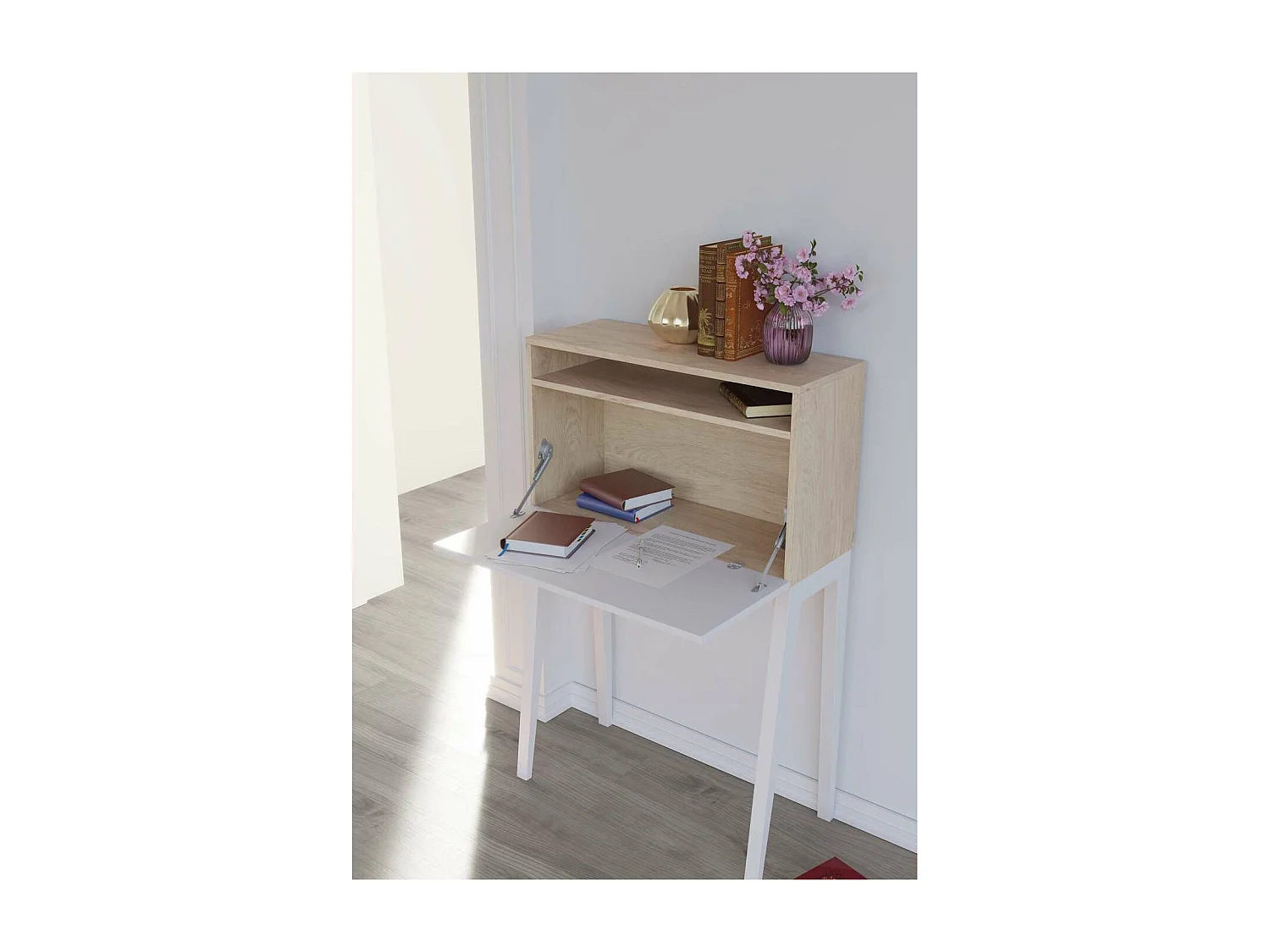 Mesa estudio para colgar Mod-630 acabado nogal/blanco, 39 x 75 x 117 cm (fondo x ancho x a