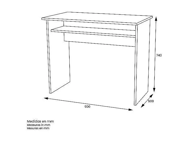 Escritorio Tierra color blanco con balda interior fija. 74 cm(alto)90 cm(ancho)50 cm(fondo
