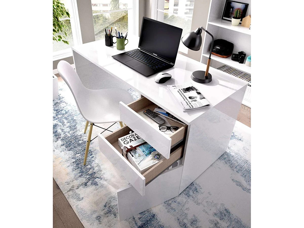 Mesa de despacho 2 cajones 1 puerta Santiago acabado blanco 75 cm(alto)139 cm(ancho)60 cm(