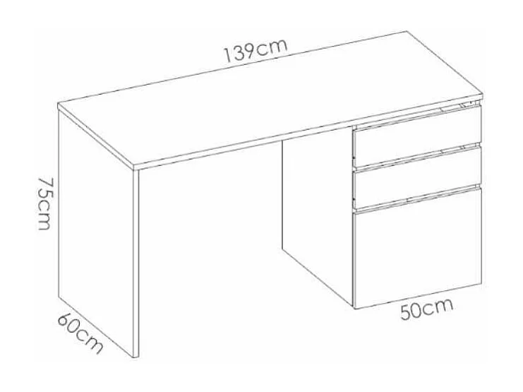 Mesa de despacho 2 cajones 1 puerta Santiago acabado blanco 75 cm(alto)139 cm(ancho)60 cm(