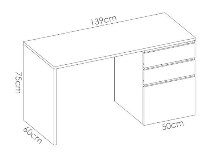 Mesa de despacho 2 cajones 1 puerta Santiago acabado blanco 75 cm(alto)139 cm(ancho)60 cm(