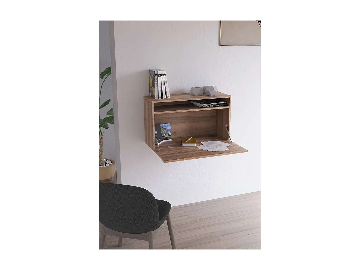 Escritorio suspendido modelo 628 color nogal, 44x75x30 (alto x ancho x fondo)