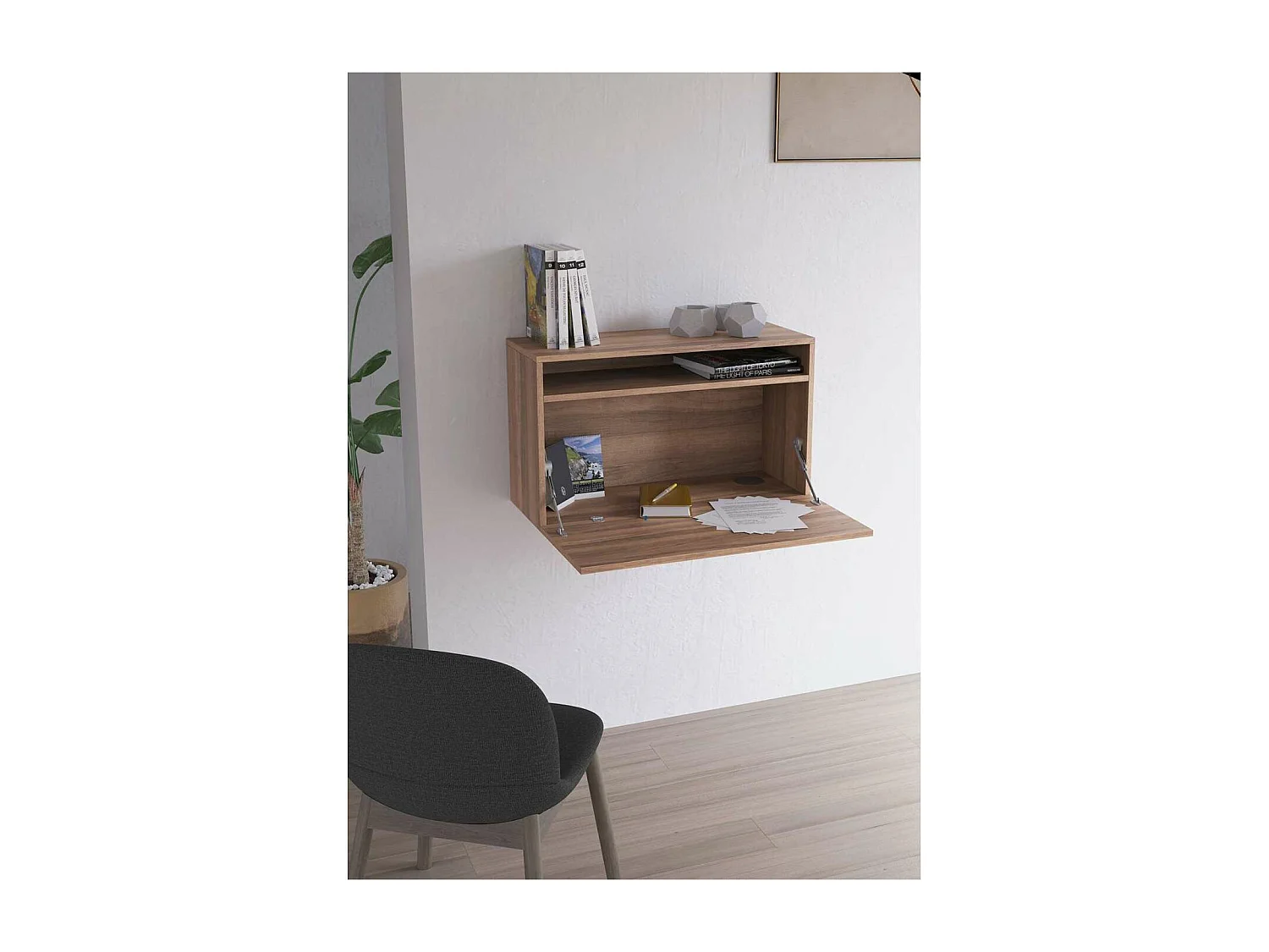 Escritorio suspendido modelo 628 color nogal, 44x75x30 (alto x ancho x fondo)