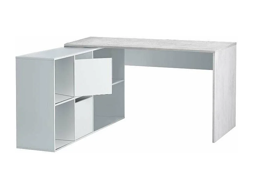 Mesa escritorio reversible  con buc modelo Desing acabado en Gris Cemento y Blanco Artik
