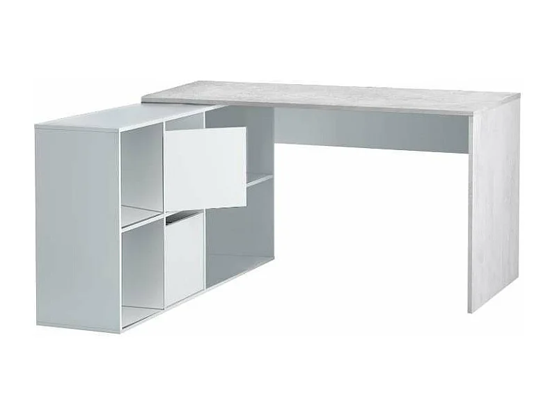 Mesa escritorio reversible  con buc modelo Desing acabado en Gris Cemento y Blanco Artik