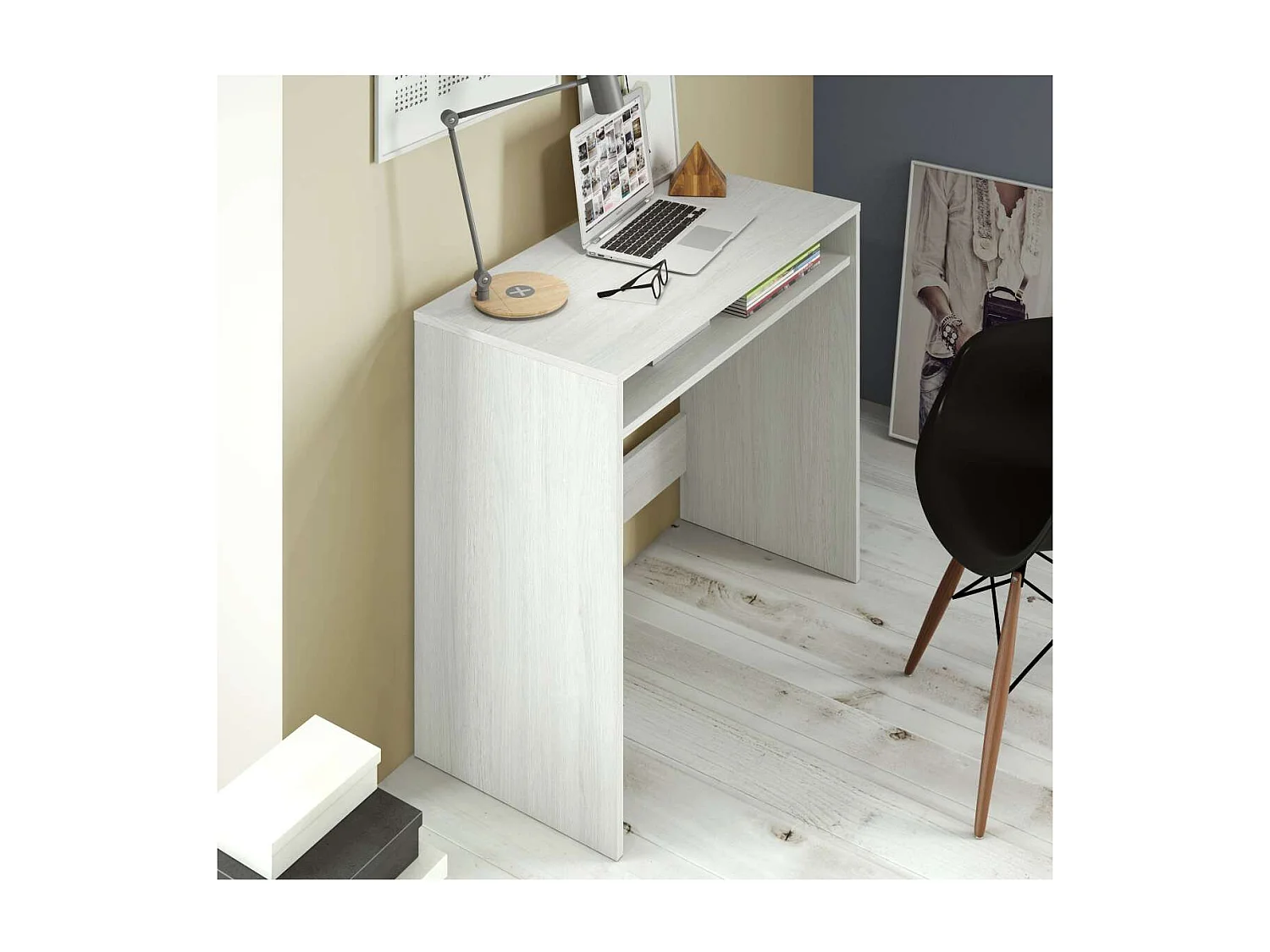 Escritorio Austin con hueco interior fijo en blanco alpes. 78 cm (alto), 79 cm (ancho), 43