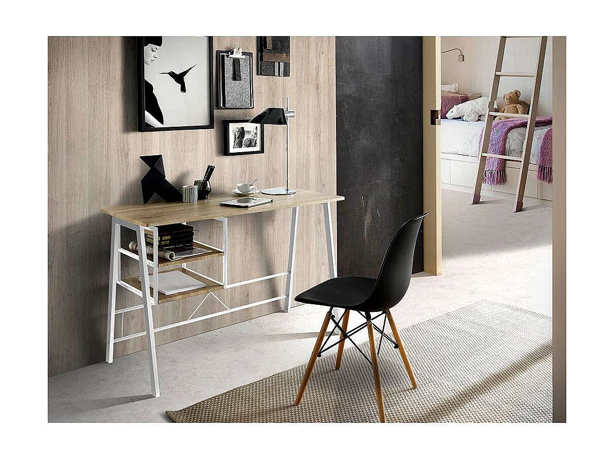 Mesa escritorio con baldas Ines, 120 x 52 x 76.5 cm (largo x ancho x alto)