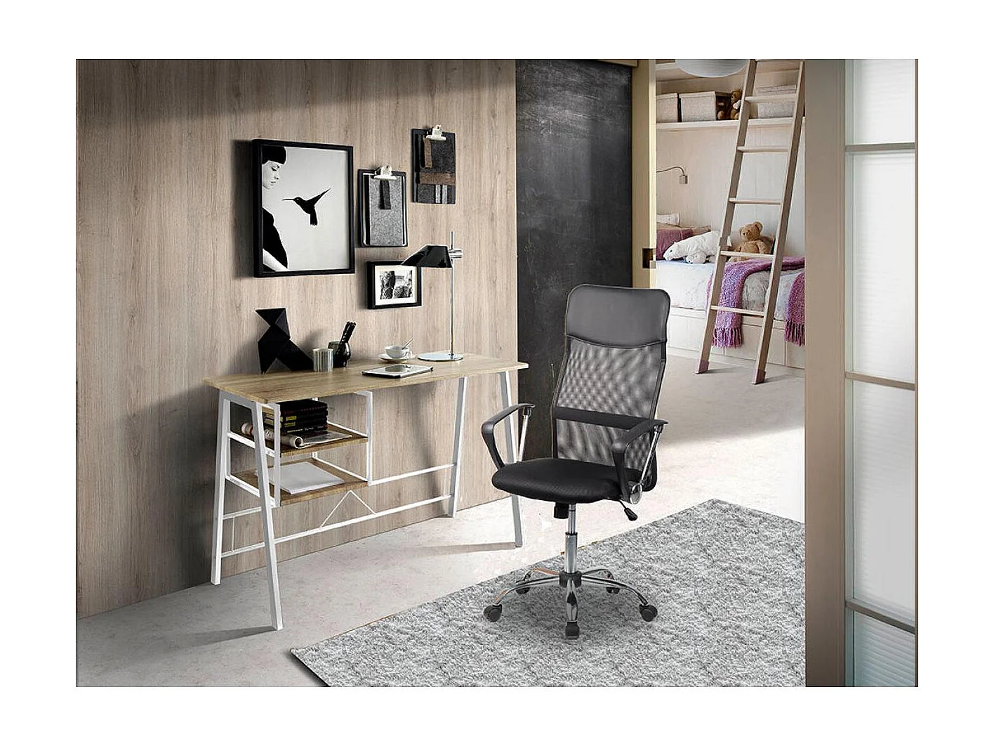 Mesa escritorio con baldas Ines, 120 x 52 x 76.5 cm (largo x ancho x alto)