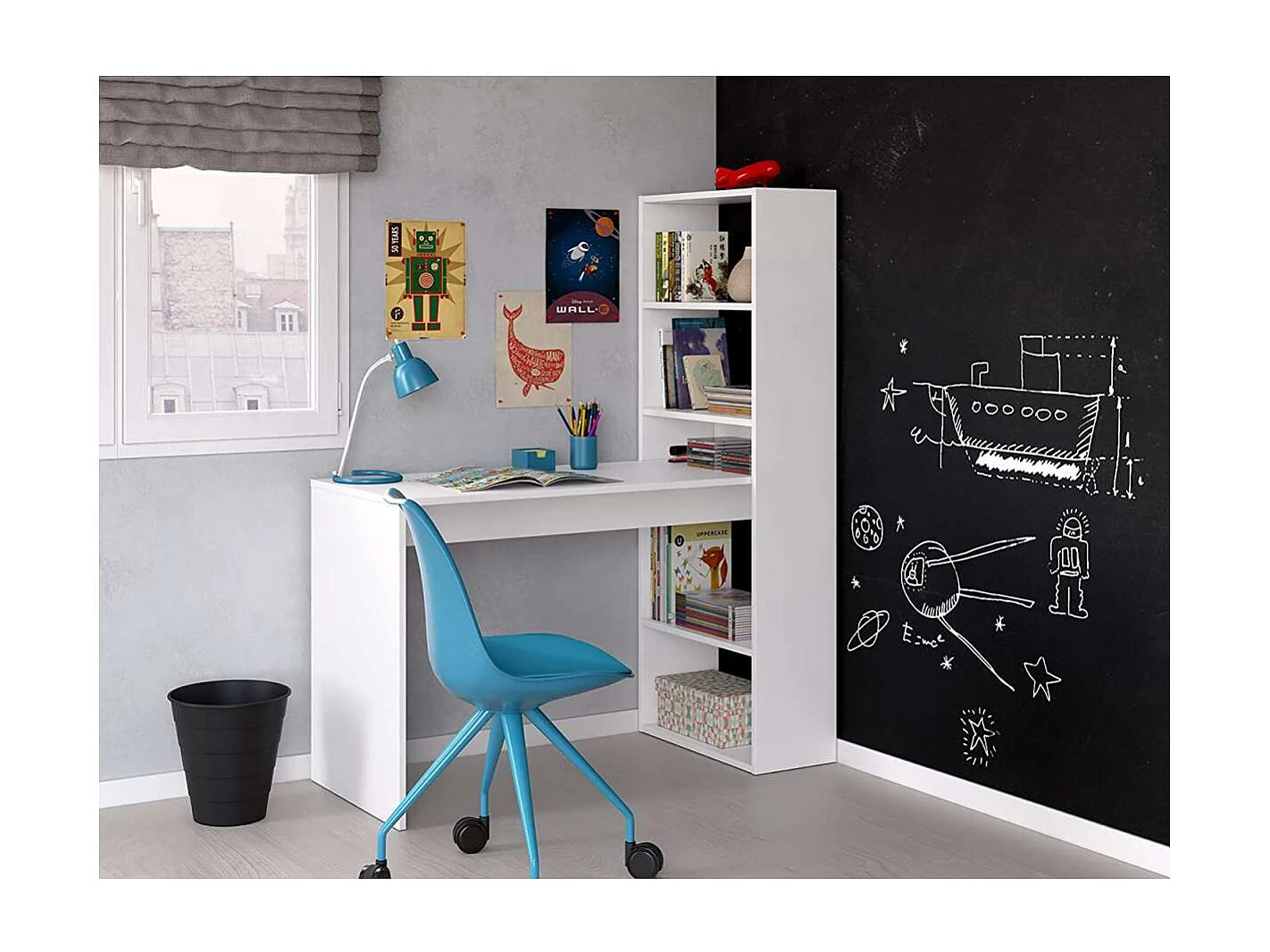 Escritorio con estanteria Boston en blanco artik 144 cm(alto)120 cm(ancho)53 cm(largo)