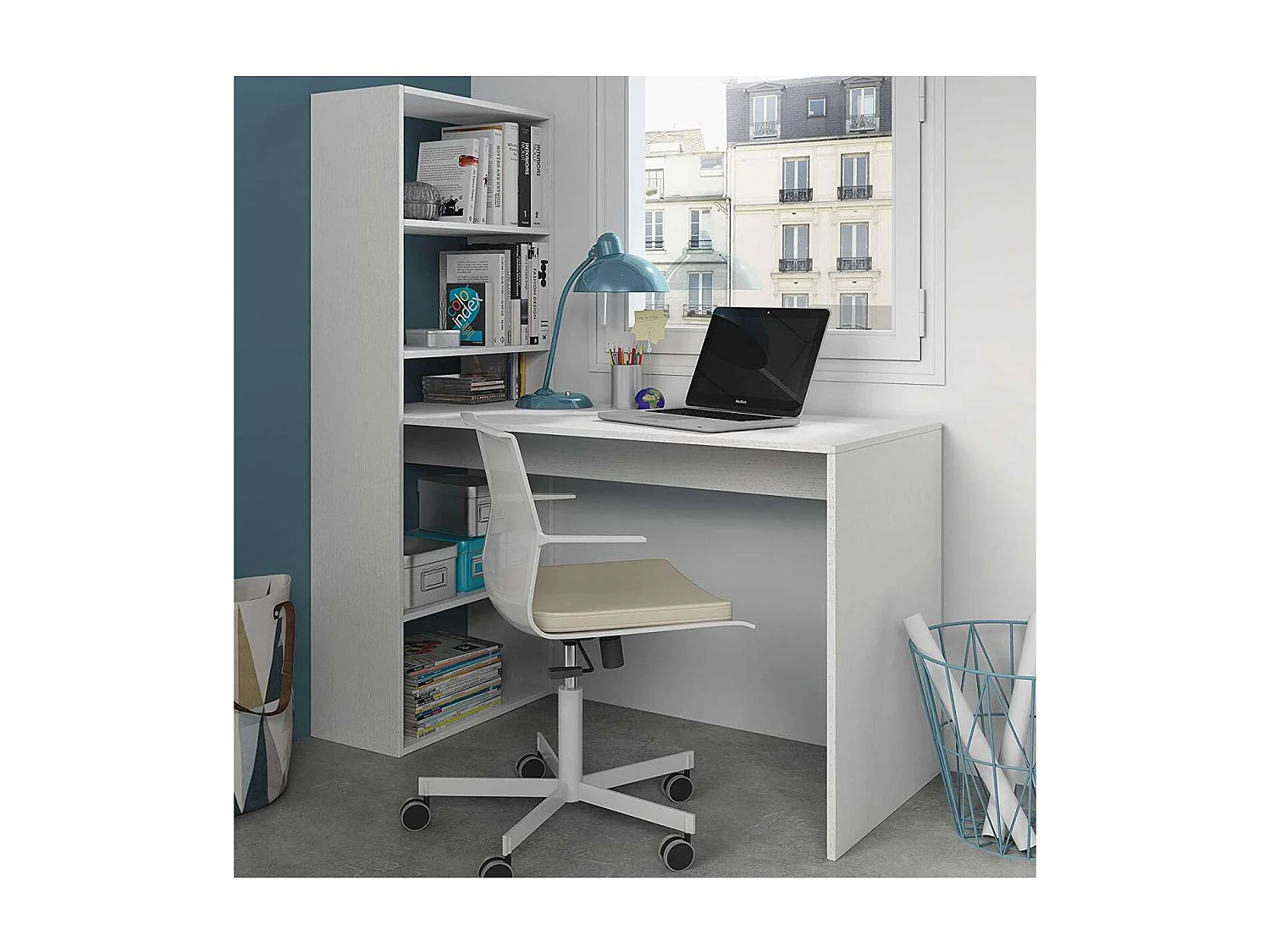 Escritorio con estanteria Boston en blanco artik 144 cm(alto)120 cm(ancho)53 cm(largo)
