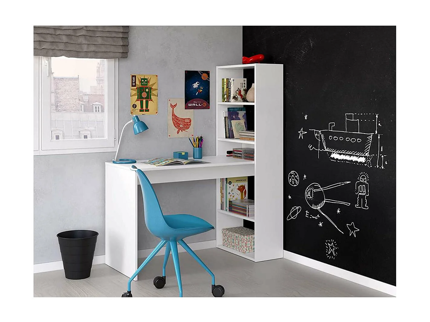 Escritorio con estanteria Boston en blanco artik 144 cm(alto)120 cm(ancho)53 cm(largo)