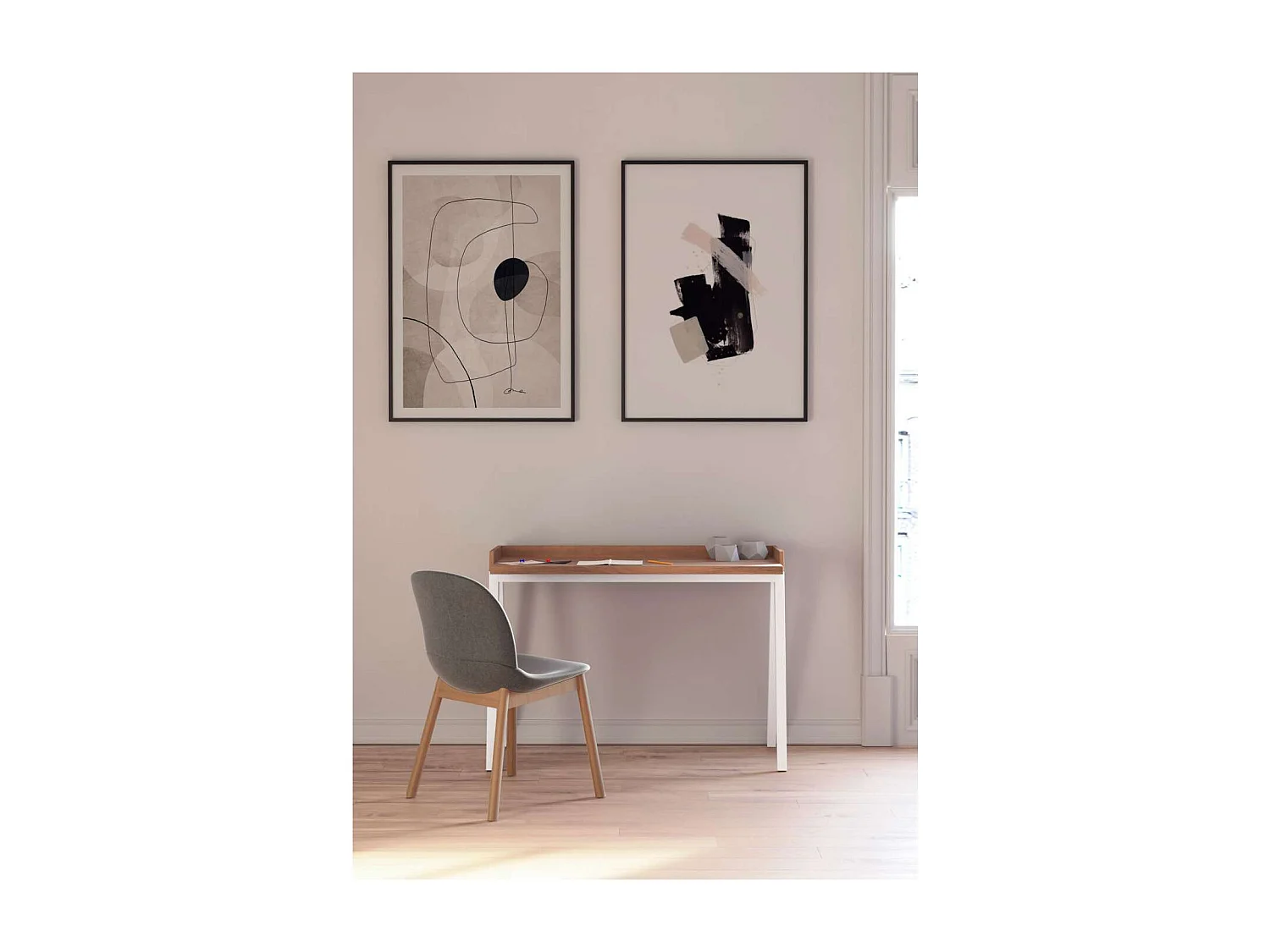 Mesa estudio Mod-Nairobi acabado nogal/blanco, 47 x 110 x 81 cm (fondo x ancho x alto)