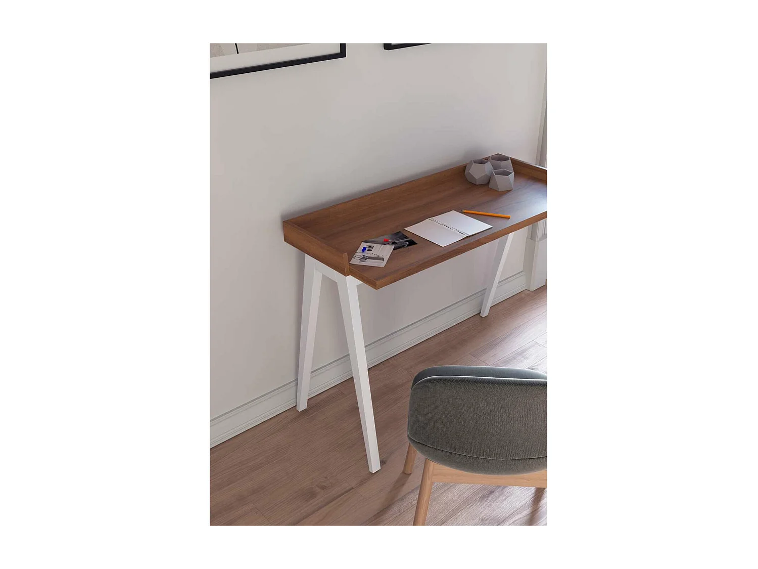 Mesa estudio Mod-Nairobi acabado nogal/blanco, 47 x 110 x 81 cm (fondo x ancho x alto)