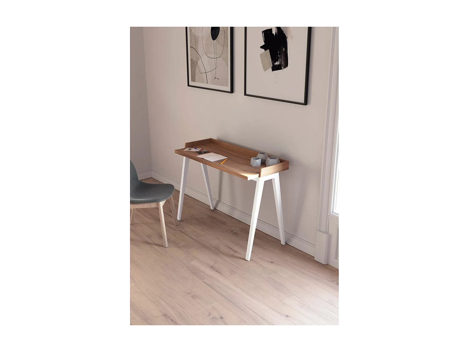 Mesa estudio Mod-Nairobi acabado nogal/blanco, 47 x 110 x 81 cm (fondo x ancho x alto)