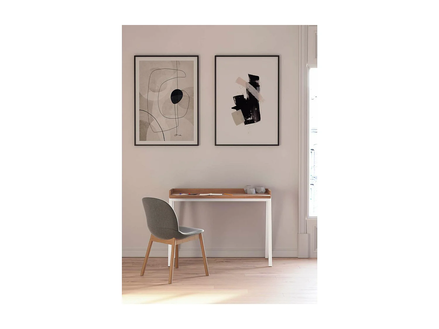 Mesa estudio Mod-Nairobi acabado nogal/blanco, 47 x 110 x 81 cm (fondo x ancho x alto)