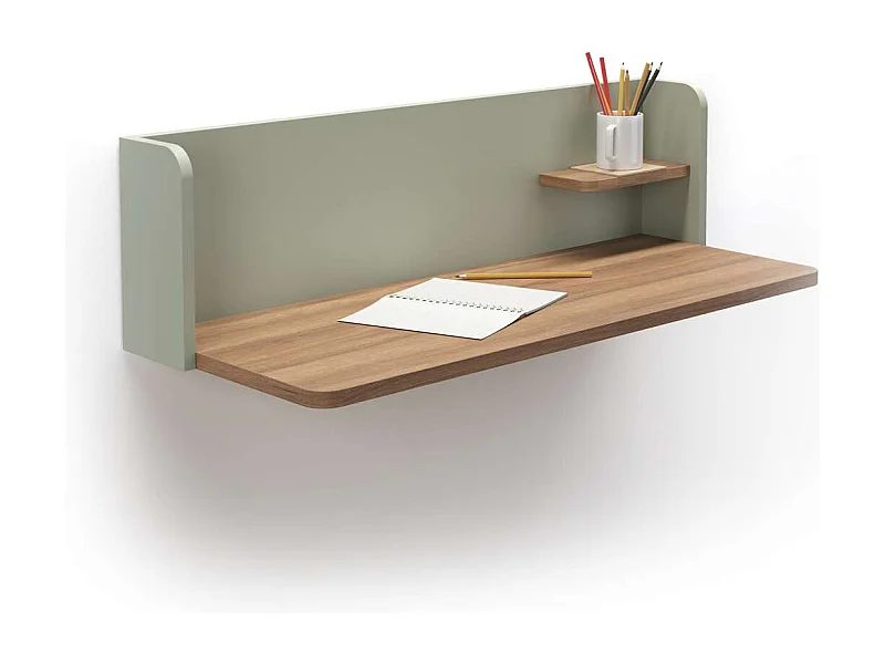 Mesa estudio para colgar Mod-Roman acabado nogal/verde, 35 x 90 x 25 cm (fondo x ancho x a