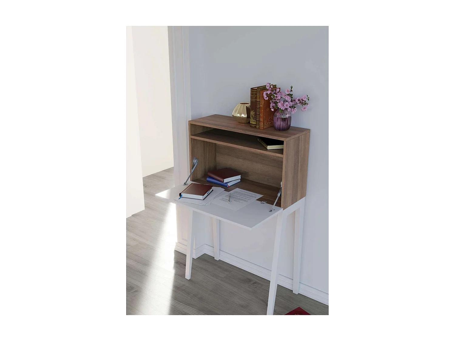 Mesa estudio para colgar Mod-630 acabado nogal/blanco, 39 x 75 x 117 cm (fondo x ancho x a