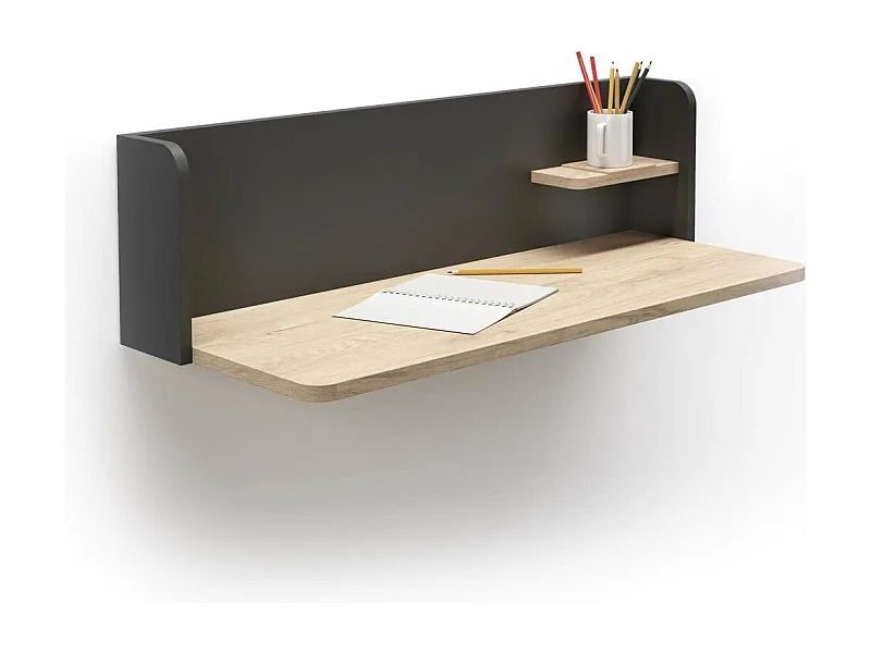Mesa estudio para colgar Mod-Roman acabado roble/grafito, 35 x 90 x 25 cm (fondo x ancho x