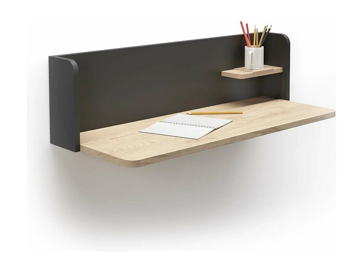 Mesa estudio para colgar Mod-Roman acabado roble/grafito, 35 x 90 x 25 cm (fondo x ancho x