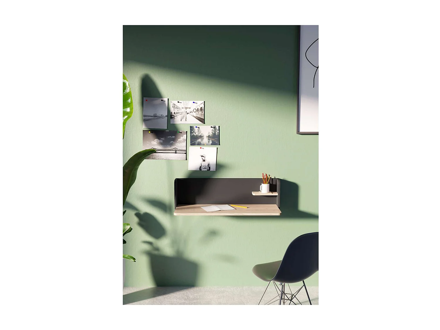 Mesa estudio para colgar Mod-Roman acabado roble/grafito, 35 x 90 x 25 cm (fondo x ancho x