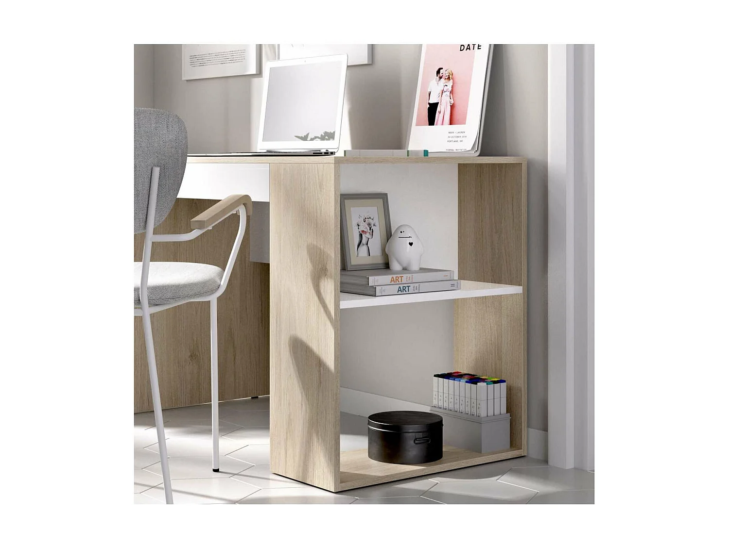 Escritorio Navas con estante y 1 cajon en natural-blanco 74 cm(alto)115 cm(ancho)50 cm(fon