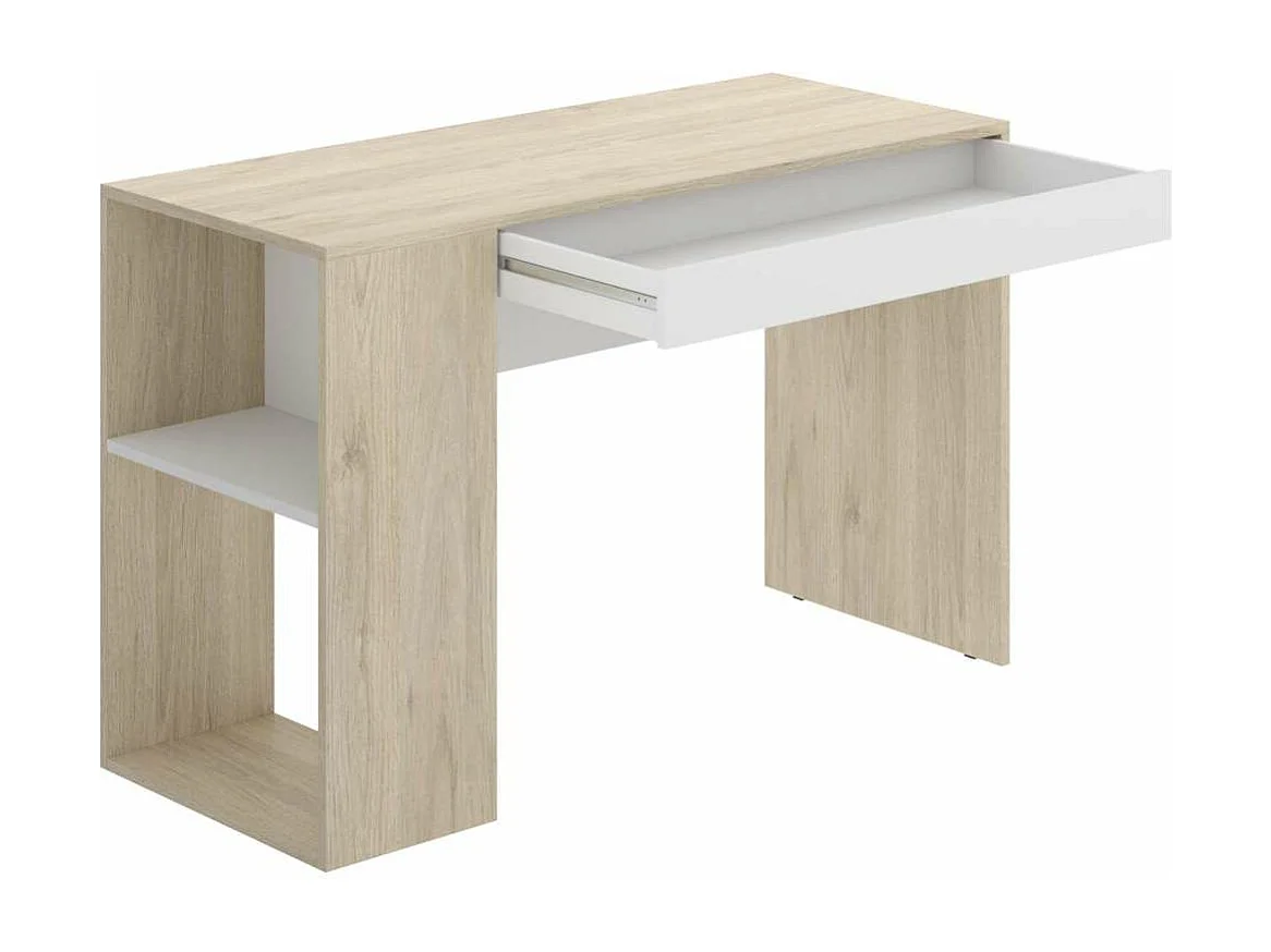 Escritorio Navas con estante y 1 cajon en natural-blanco 74 cm(alto)115 cm(ancho)50 cm(fon