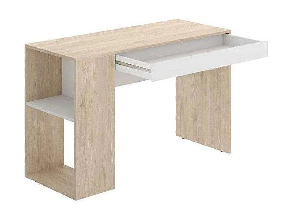 Escritorio Navas con estante y 1 cajon en blanco-natural, 74 cm(alto)115 cm(ancho)50 cm(fo