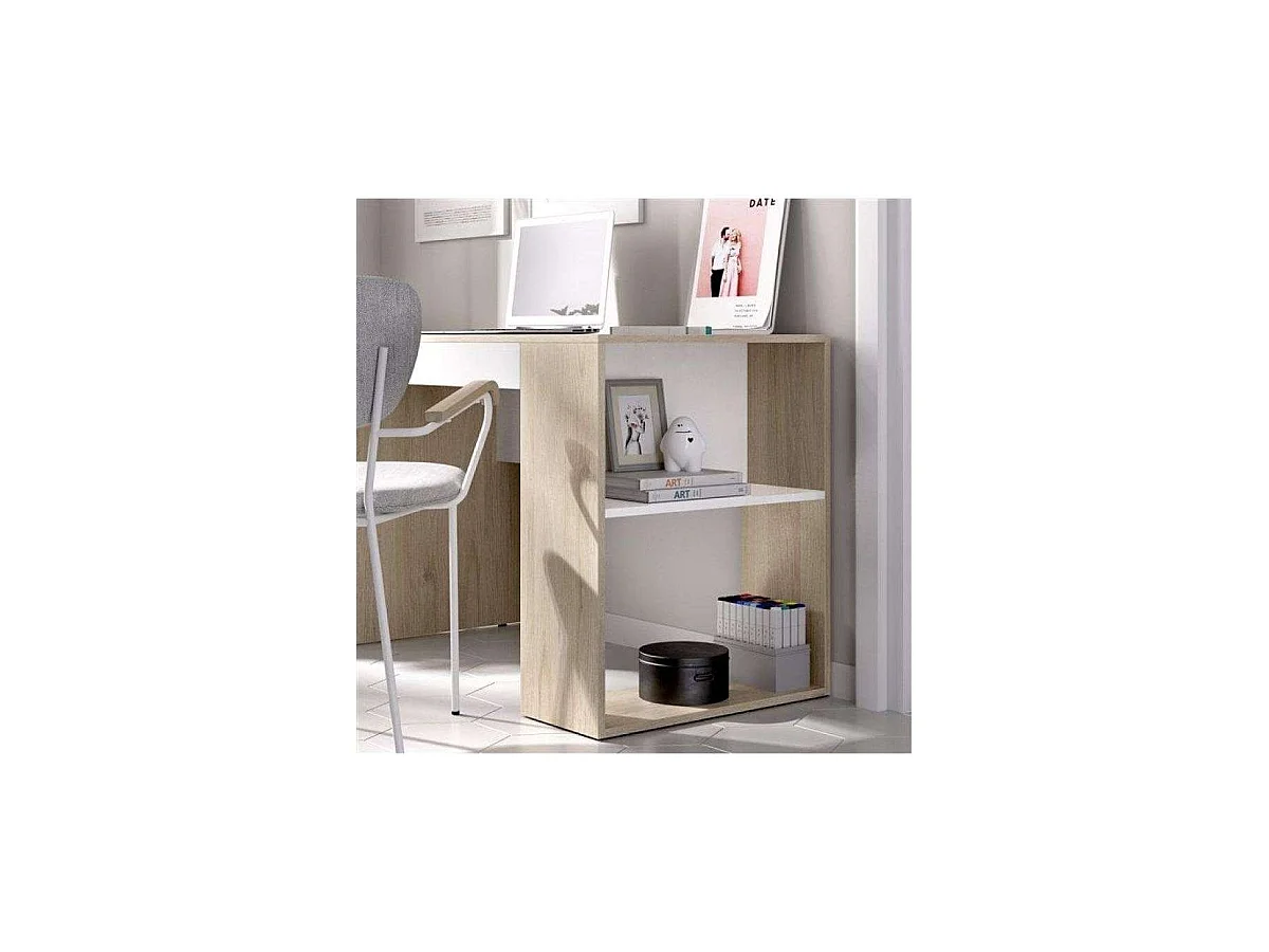 Escritorio Navas con estante y 1 cajon en blanco-natural, 74 cm(alto)115 cm(ancho)50 cm(fo